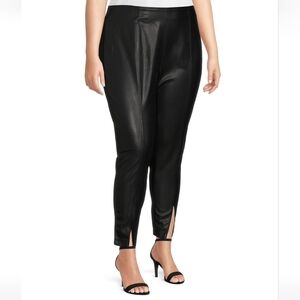 Calvin Klein Womens Black Faux leather Slit Cuffs Ankle Pants Plus 2X